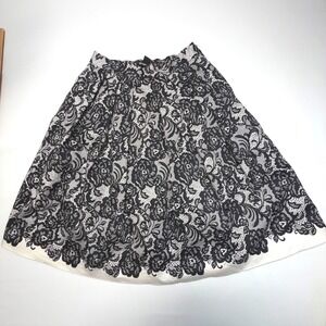 White House Black Market Black Lace Overlay Midi Skirt Size 8 WHBM A-Line